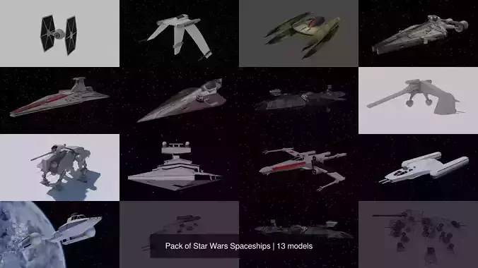 Pack of Star Wars Spaceships 3D Model Collection