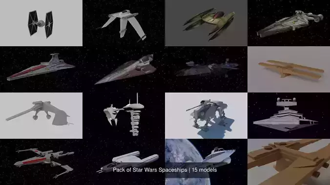 Pack of Star Wars Spaceships 3D Model Collection