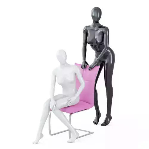 Two female faceless mannequins in a sitting and standing pose 53