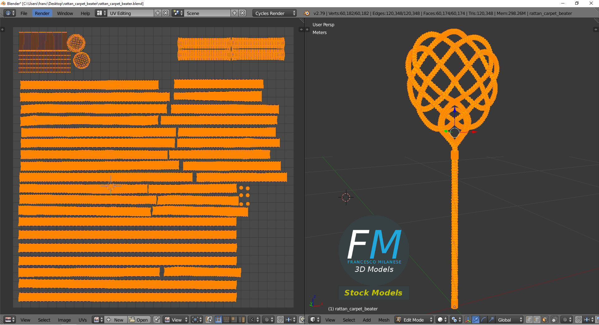 Rattan carpet beater 3D model_10