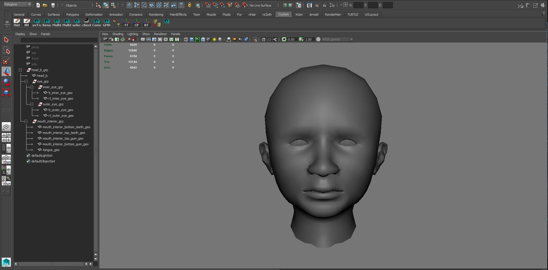 Head Mouth and Eyes with Single symmetrical and Multi UV Sets Low-poly 3D model_9