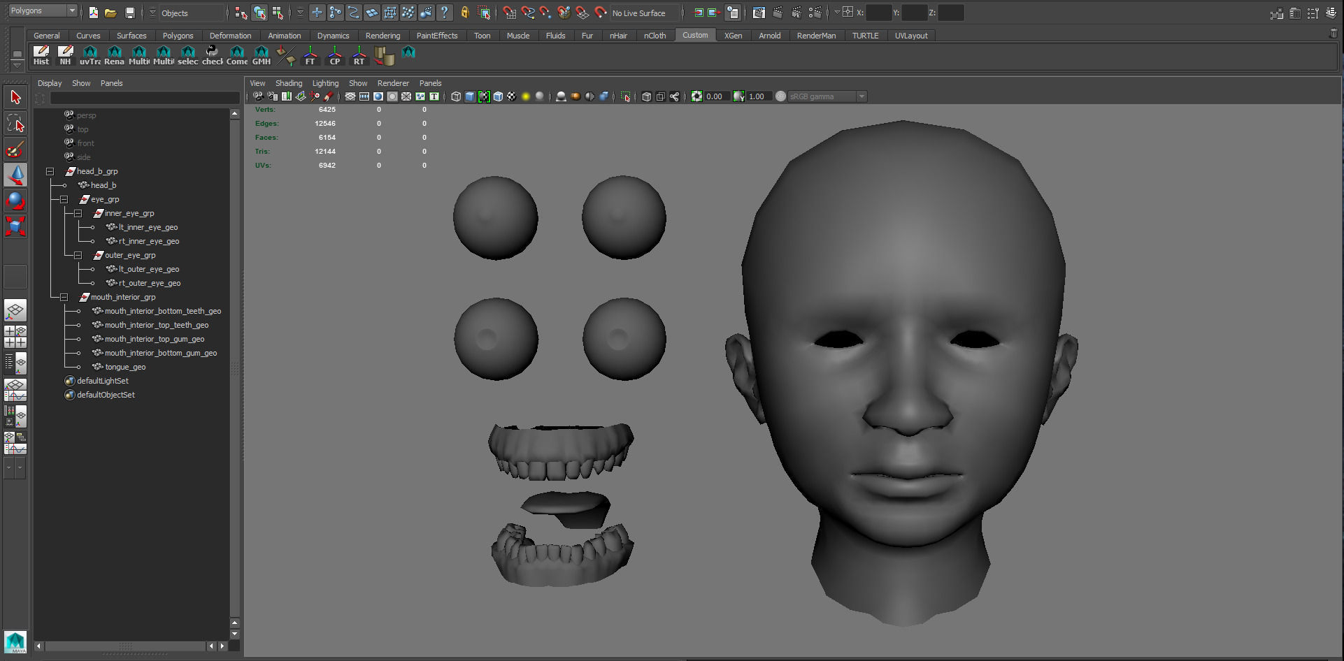 Head Mouth and Eyes with Single symmetrical and Multi UV Sets Low-poly 3D model_2