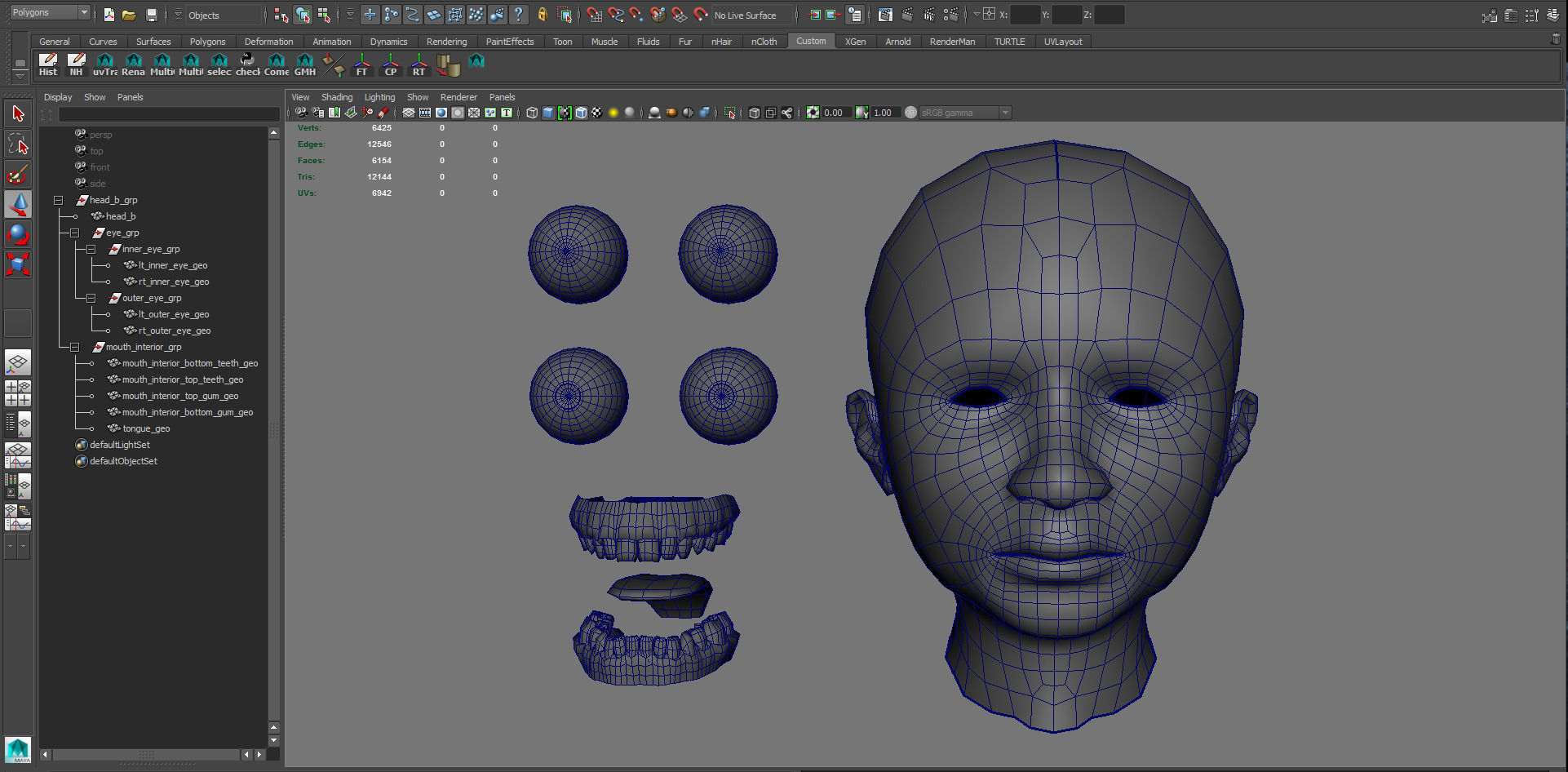 Head Mouth and Eyes with Single symmetrical and Multi UV Sets Low-poly 3D model_3