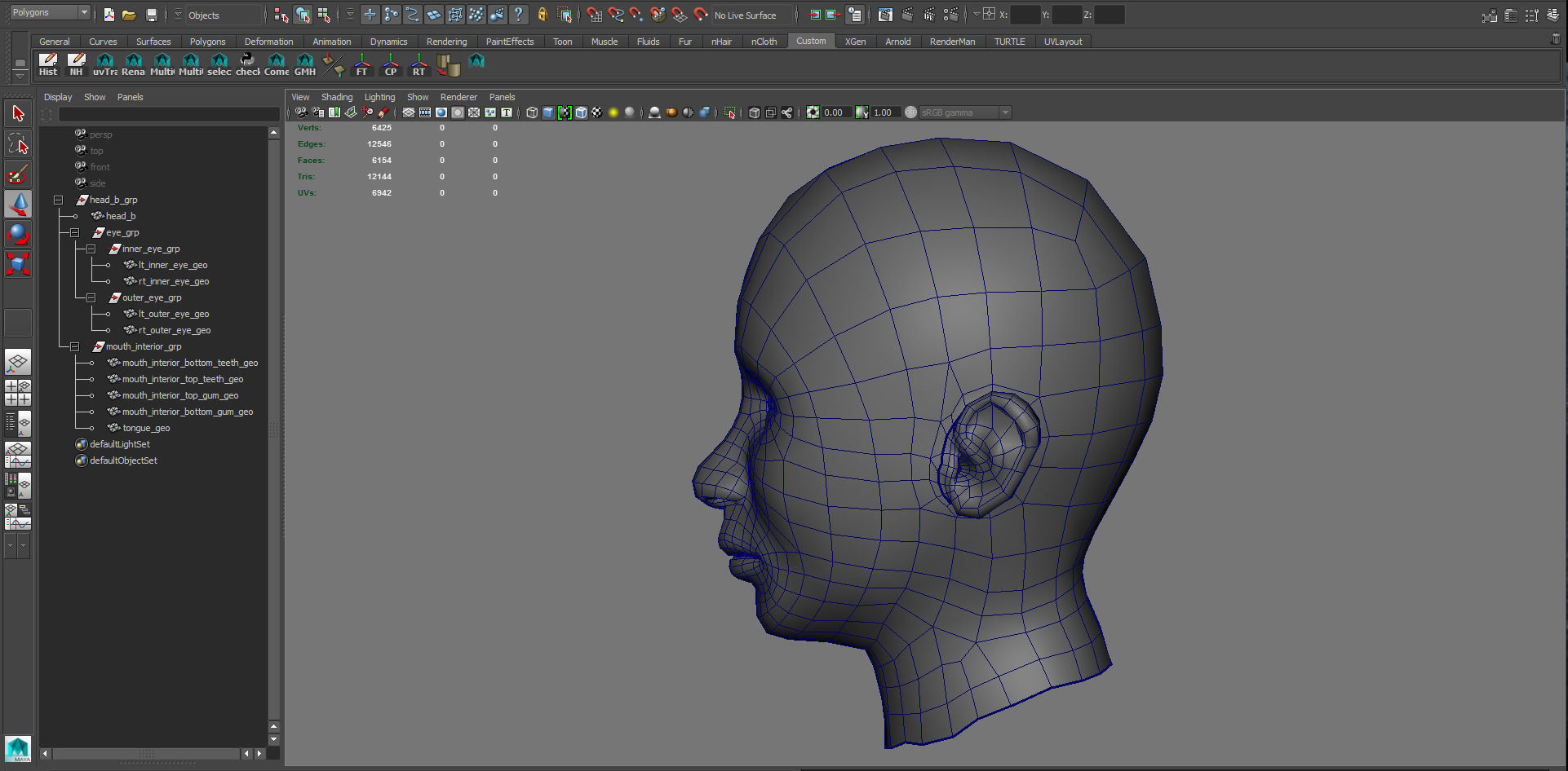 Head Mouth and Eyes with Single symmetrical and Multi UV Sets Low-poly 3D model_16