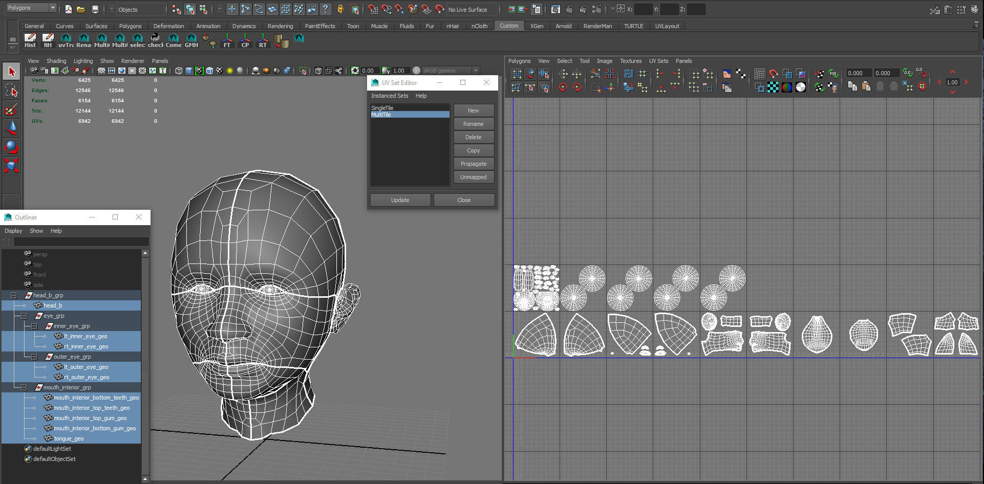 Head Mouth and Eyes with Single symmetrical and Multi UV Sets Low-poly 3D model_1
