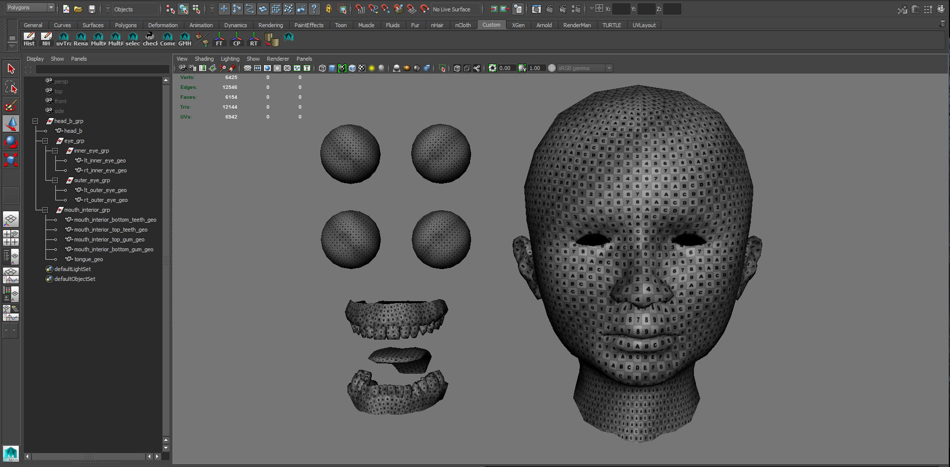Head Mouth and Eyes with Single symmetrical and Multi UV Sets Low-poly 3D model_21