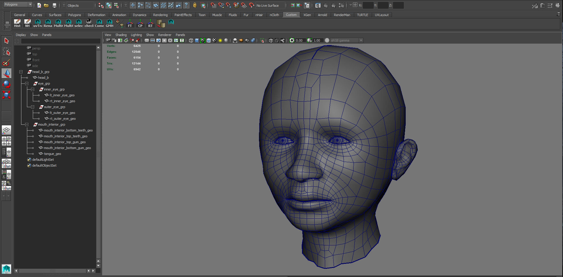 Head Mouth and Eyes with Single symmetrical and Multi UV Sets Low-poly 3D model_7