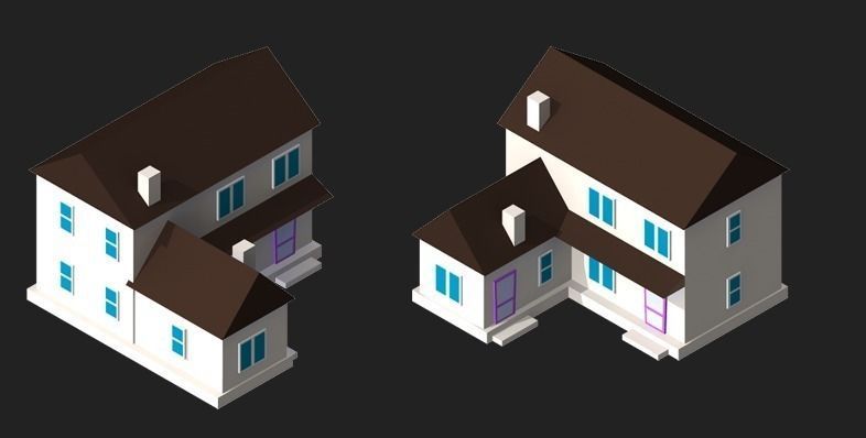 2d Isometric buildings 3D model