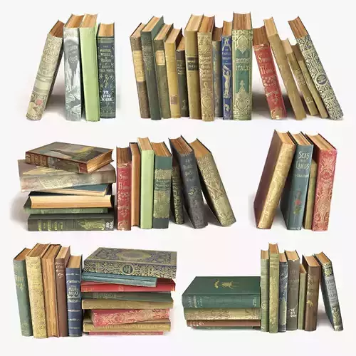 old books on a shelf set 3 3D model