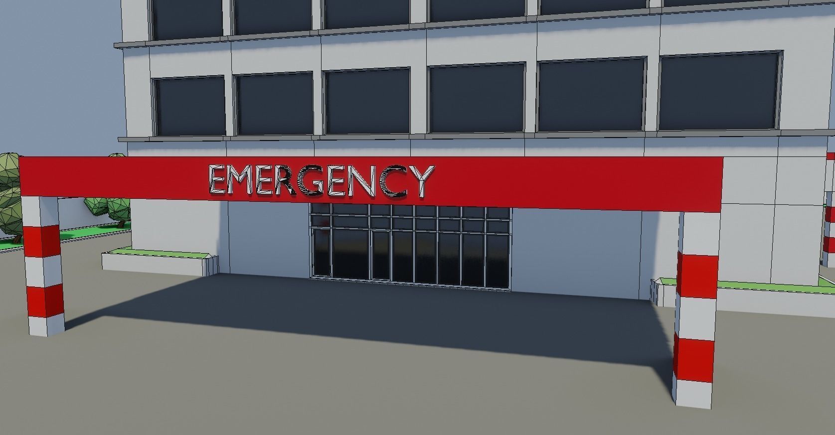 Low poly Hospital building with car Low-poly 3D model_9