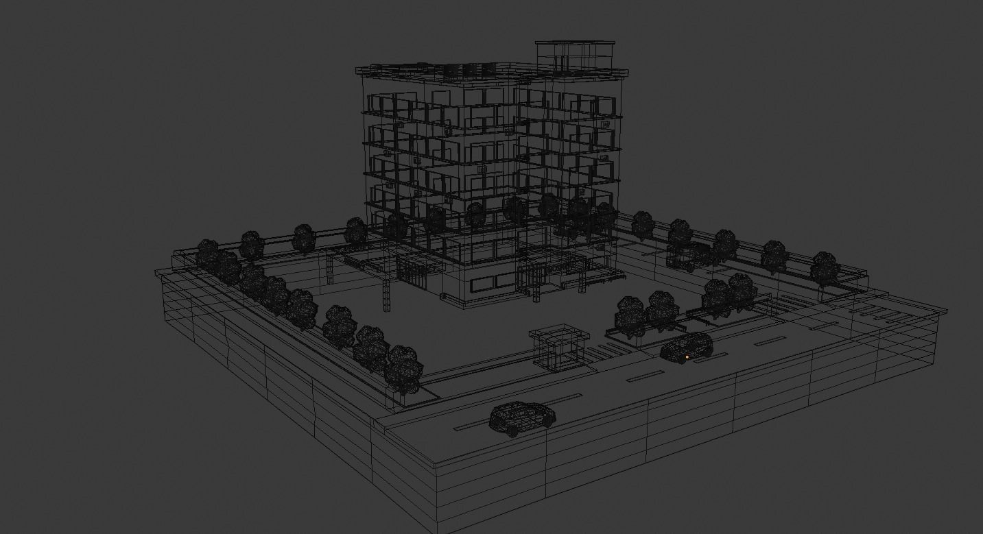 Low poly Hospital building with car Low-poly 3D model_2