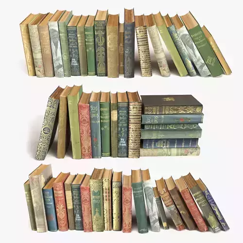  old books on a shelf set 5 3D model