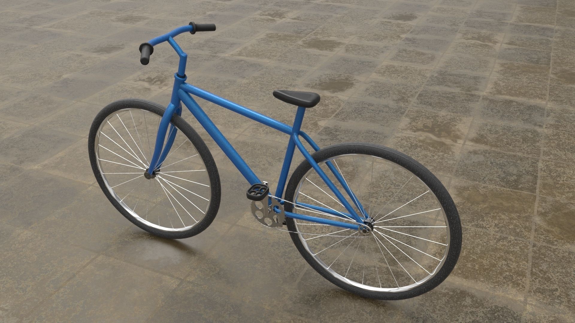 Bicycle on sidewalk Low-poly 3D model_1