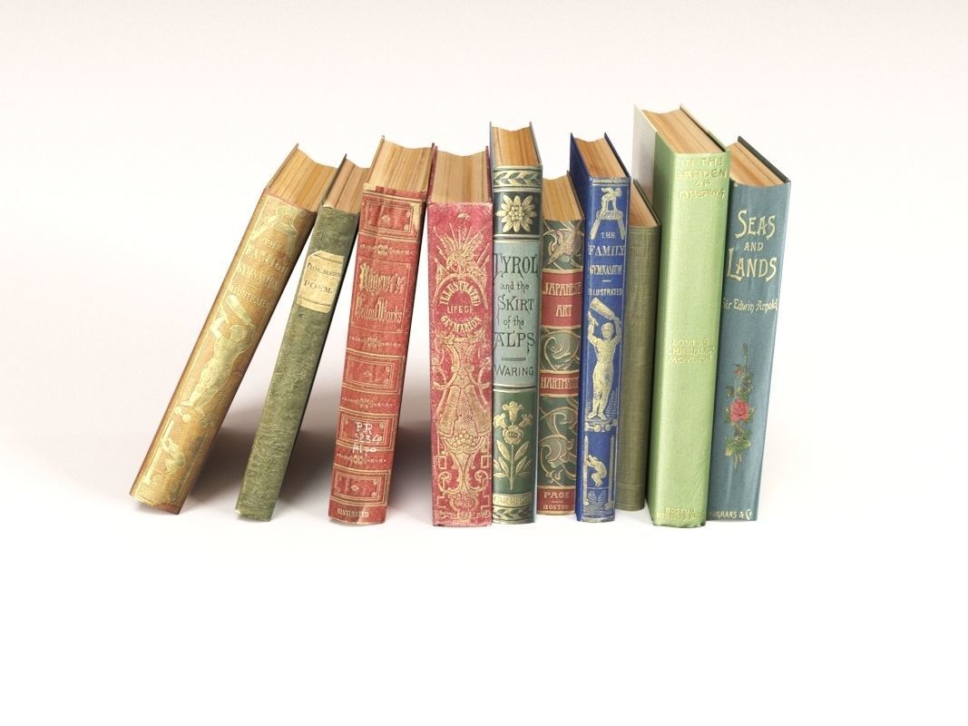 old books on a shelf set 6 3D model_2