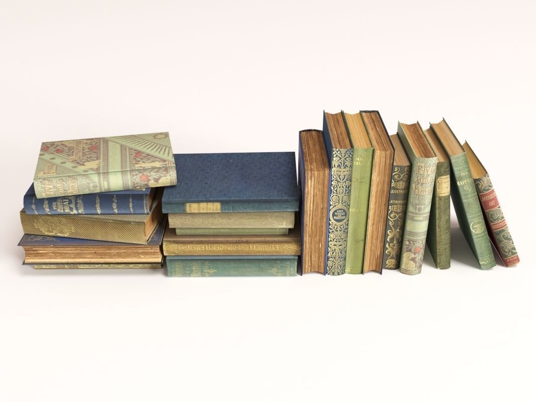 old books on a shelf set 6 3D model_1