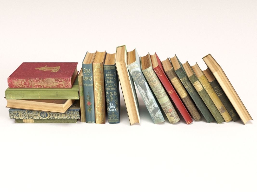 old books on a shelf set 6 3D model_4