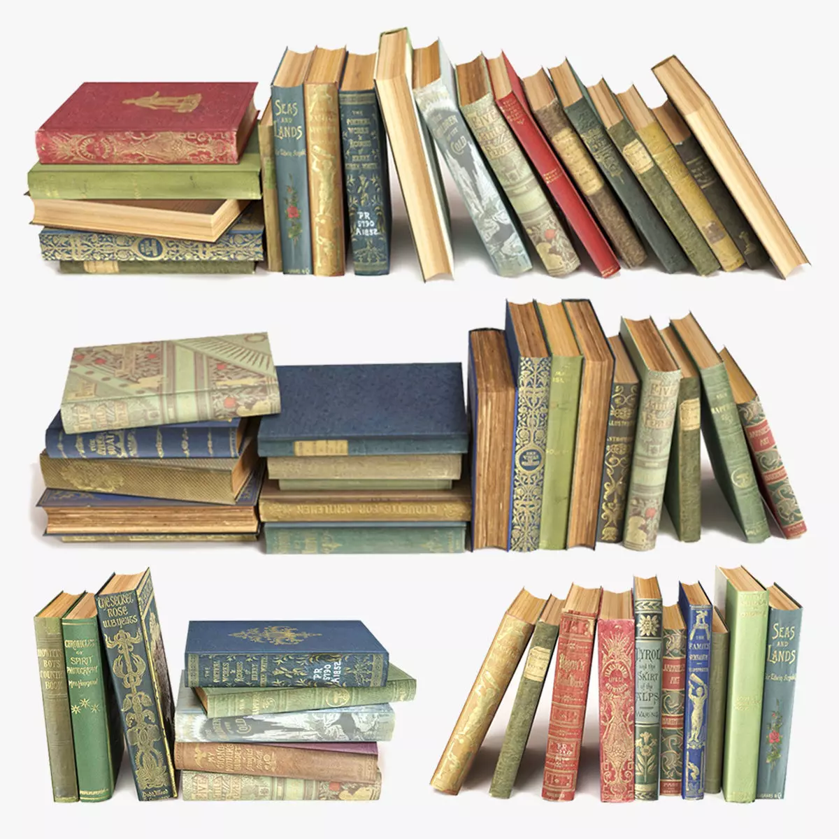 old books on a shelf set 6 3D model_0