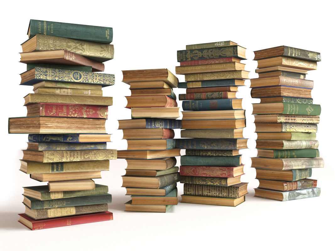 books stacked on the floor set 8 3D model_1