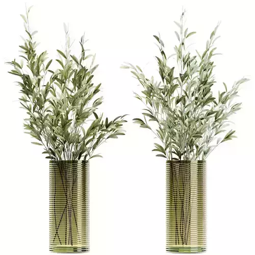Olive stems in simple glass ribbed vase