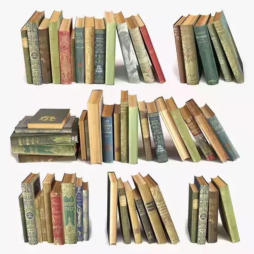 old books on a shelf set 9 3D model