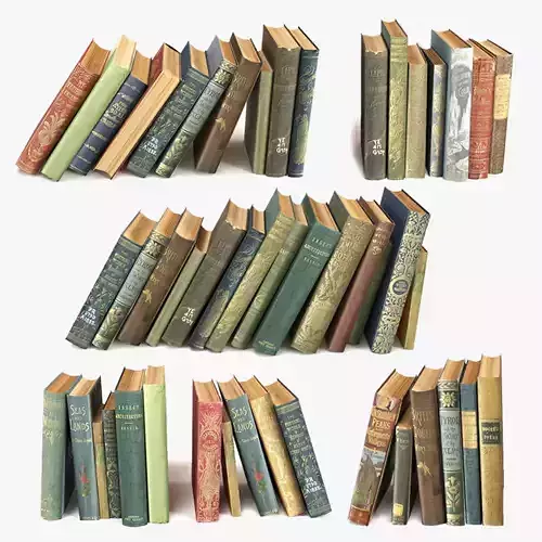 old books on a shelf set 10 3D model