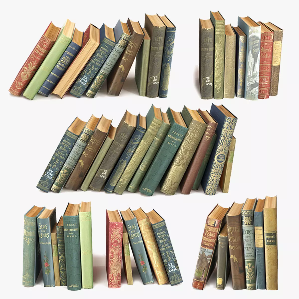 old books on a shelf set 10 3D model