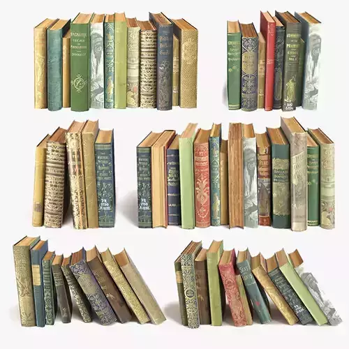 old books on a shelf set 11 3D model