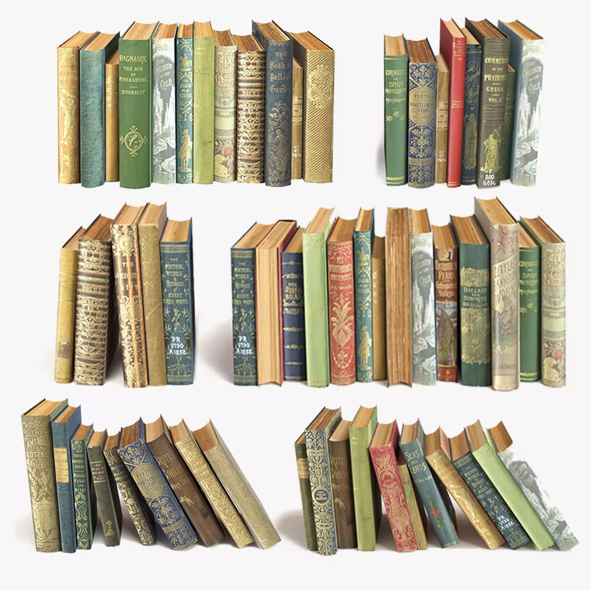 old books on a shelf set 11 3D model