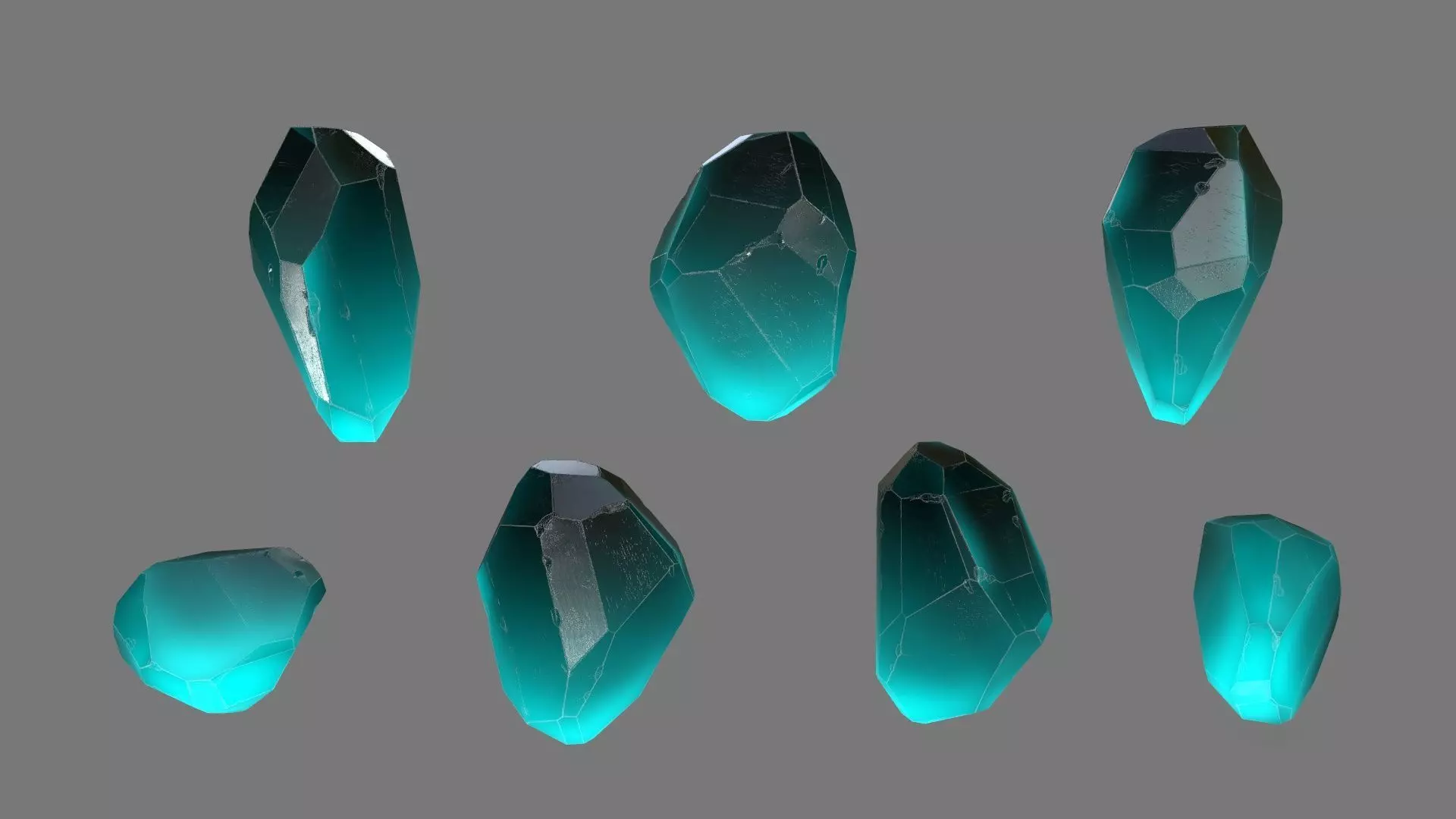 Crystal piece of turquoise glass Low-poly 3D model_0