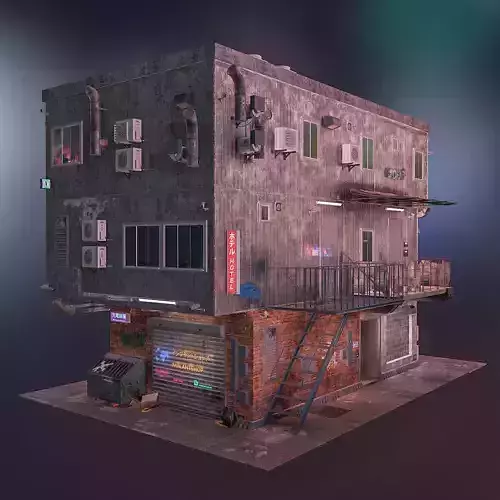 Cyberpunk house  Low-poly 3D model