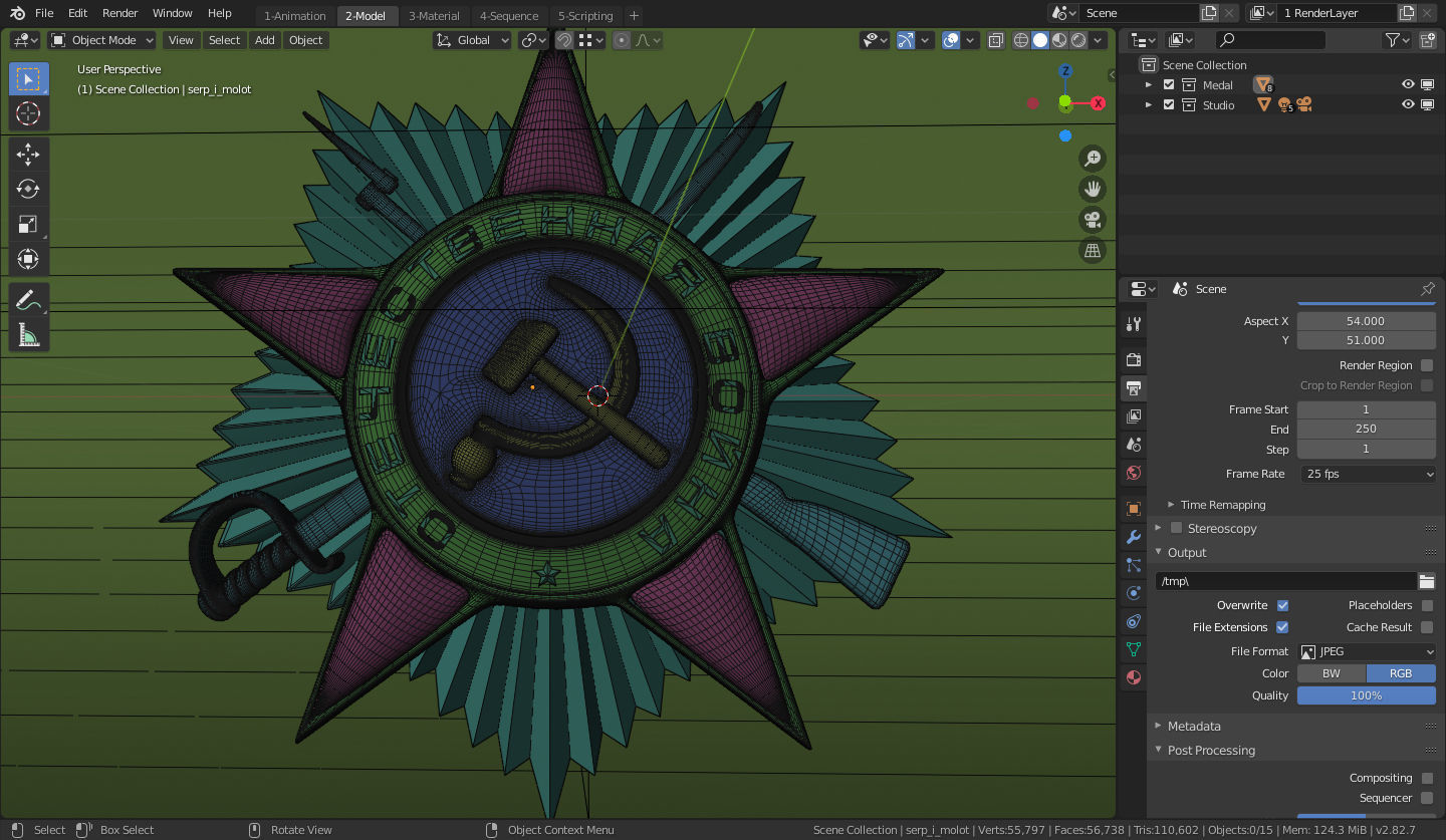 USSR Russian Military WW2 Great Patriotic War Medal 3D model_3