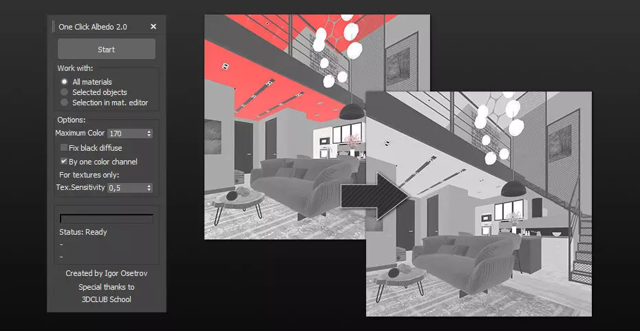 One Click Albedo for Corona render 3D model_0