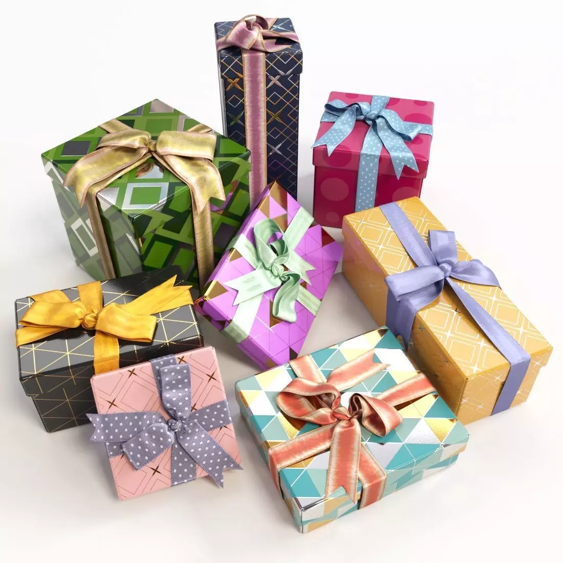 Gift boxes with bows part 1 3D model_0