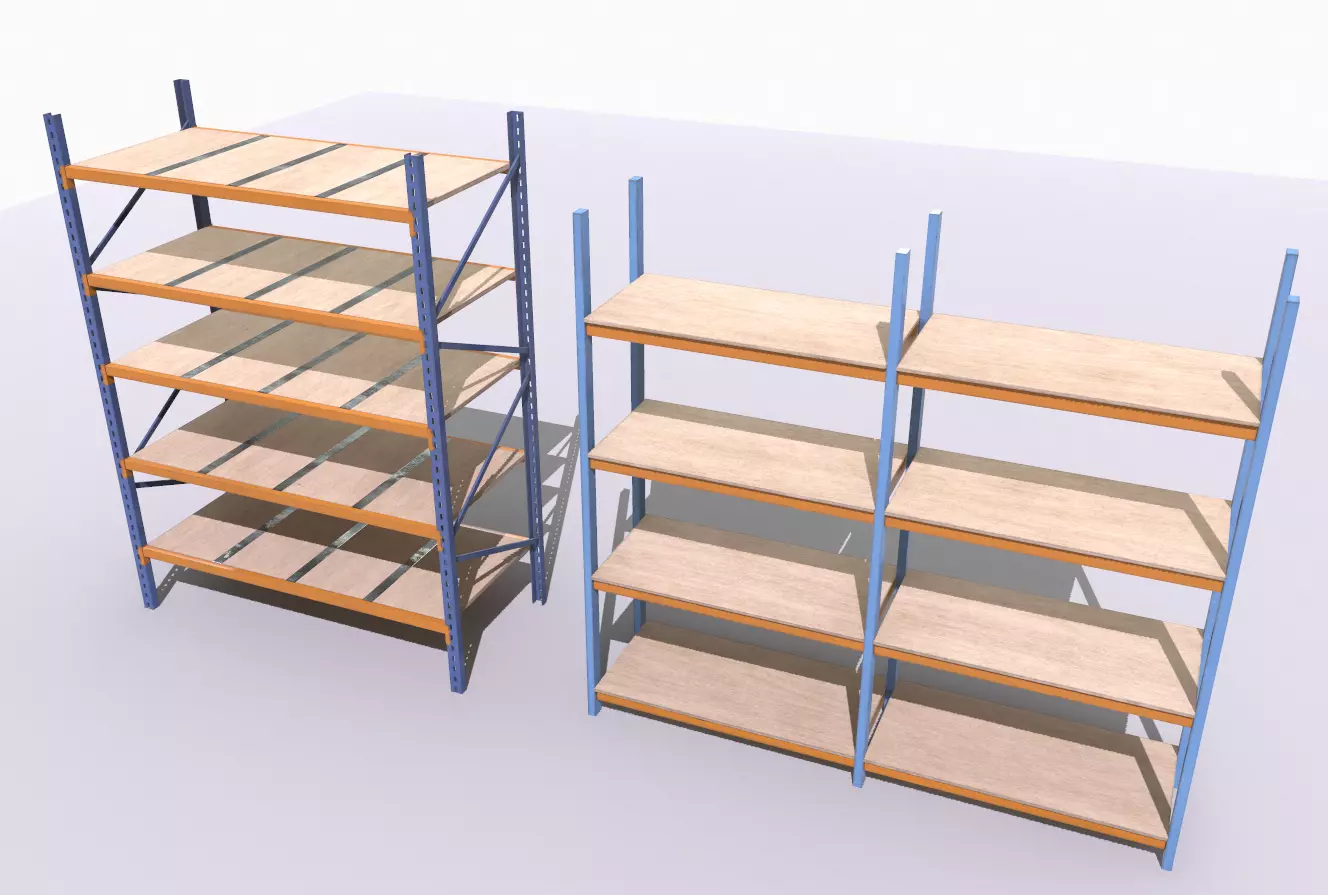 Industrial shelves 3 Low-poly 3D model_0