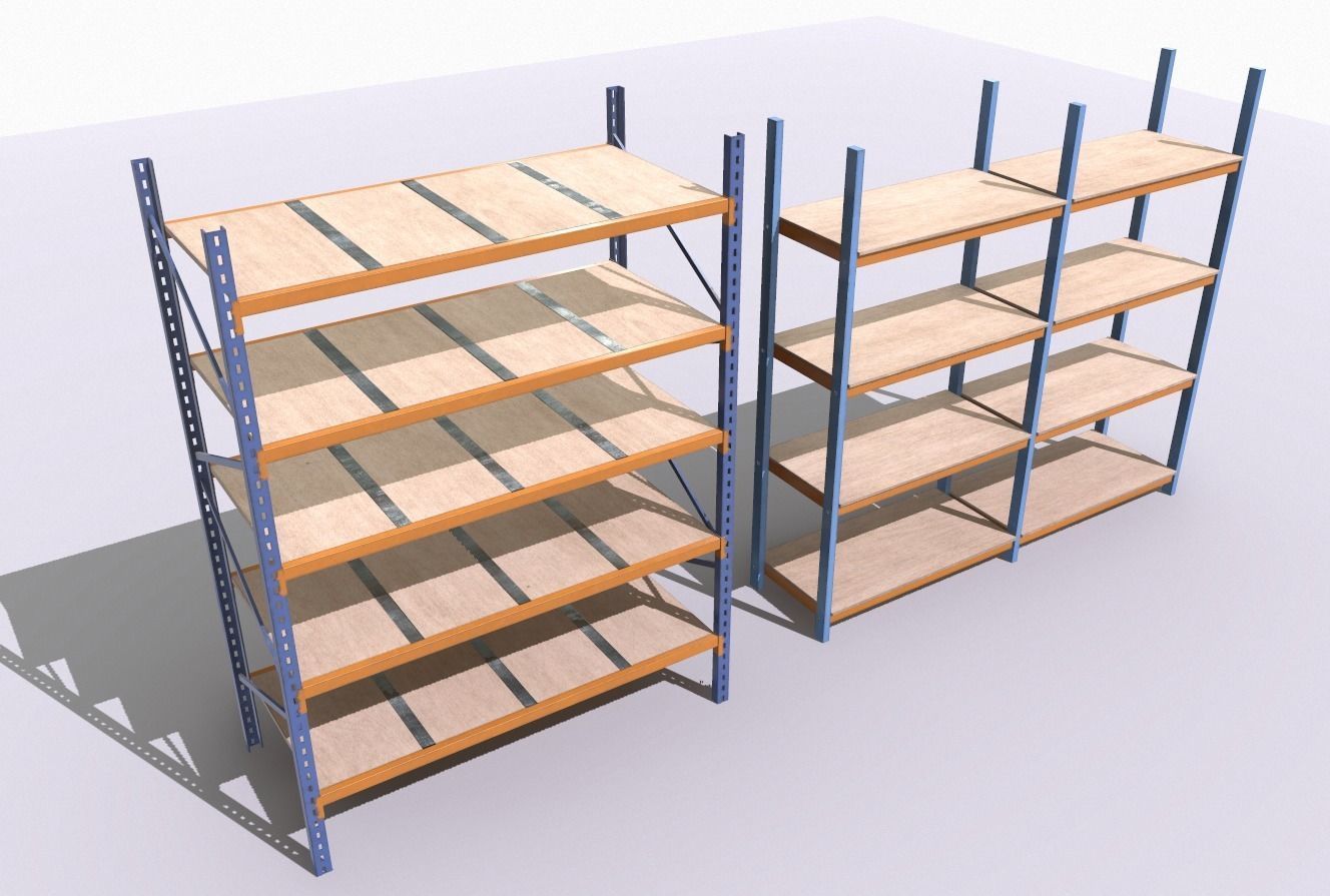 Industrial shelves 3 Low-poly 3D model_3
