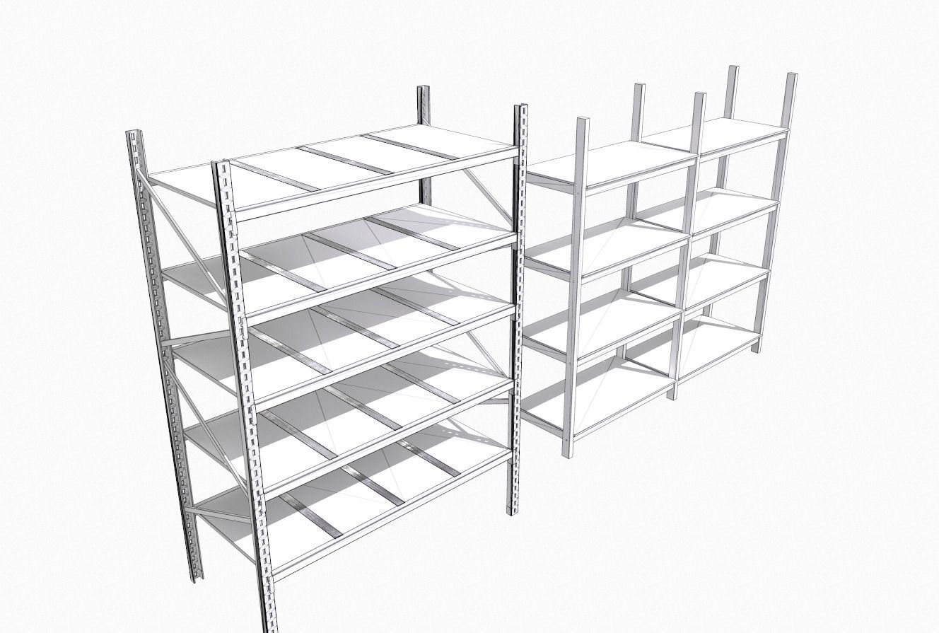 Industrial shelves 4 Low-poly 3D model_9