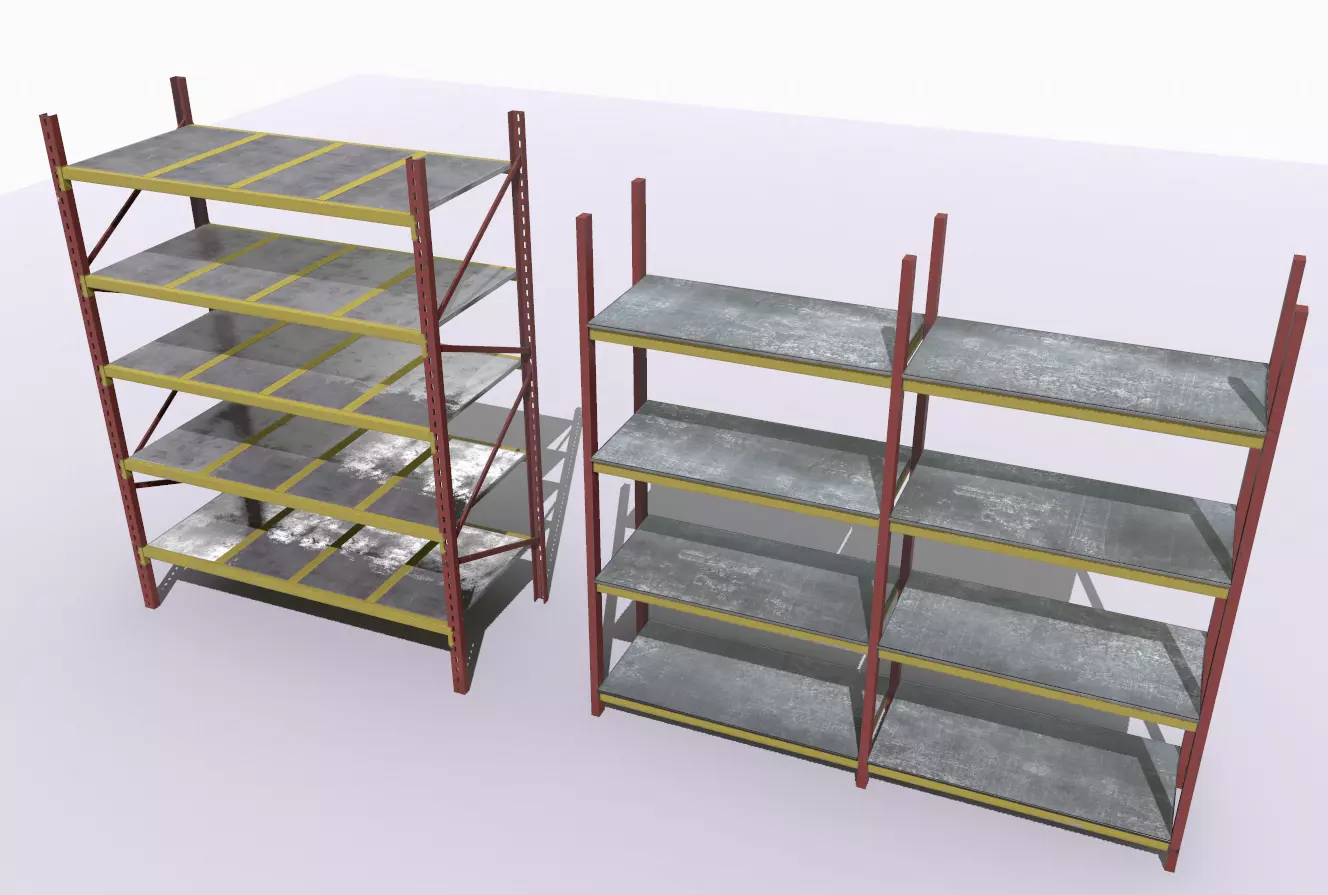 Industrial shelves 4 Low-poly 3D model_0