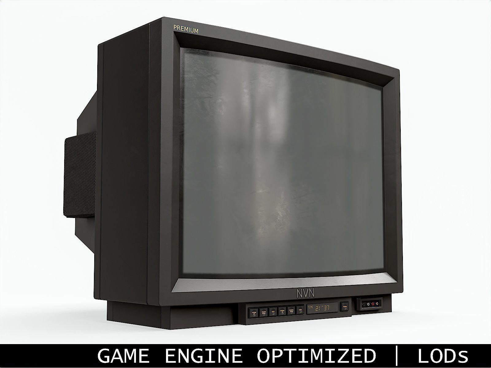 Vintage CRT TV 29 inch - Black Low-poly 3D model_0