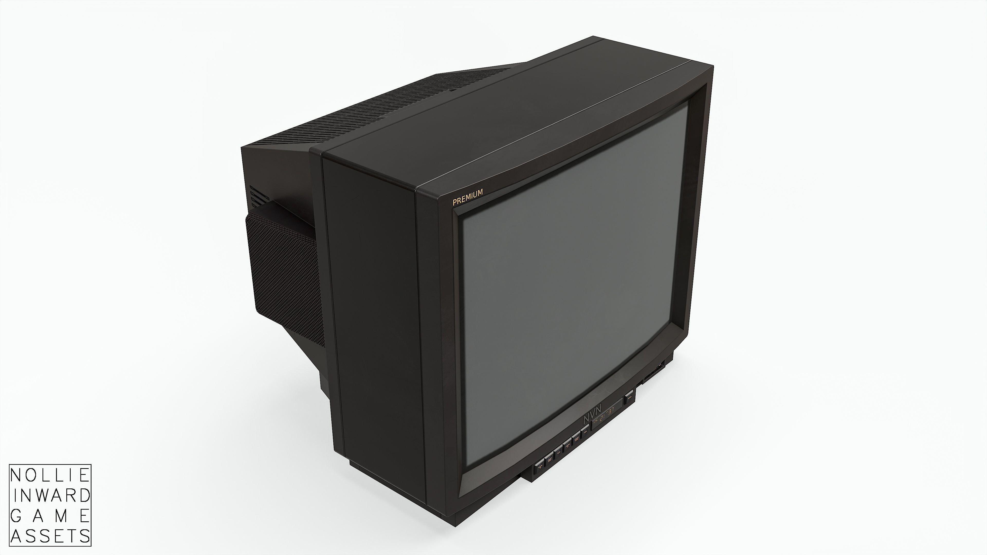 Vintage CRT TV 29 inch - Black Low-poly 3D model_4