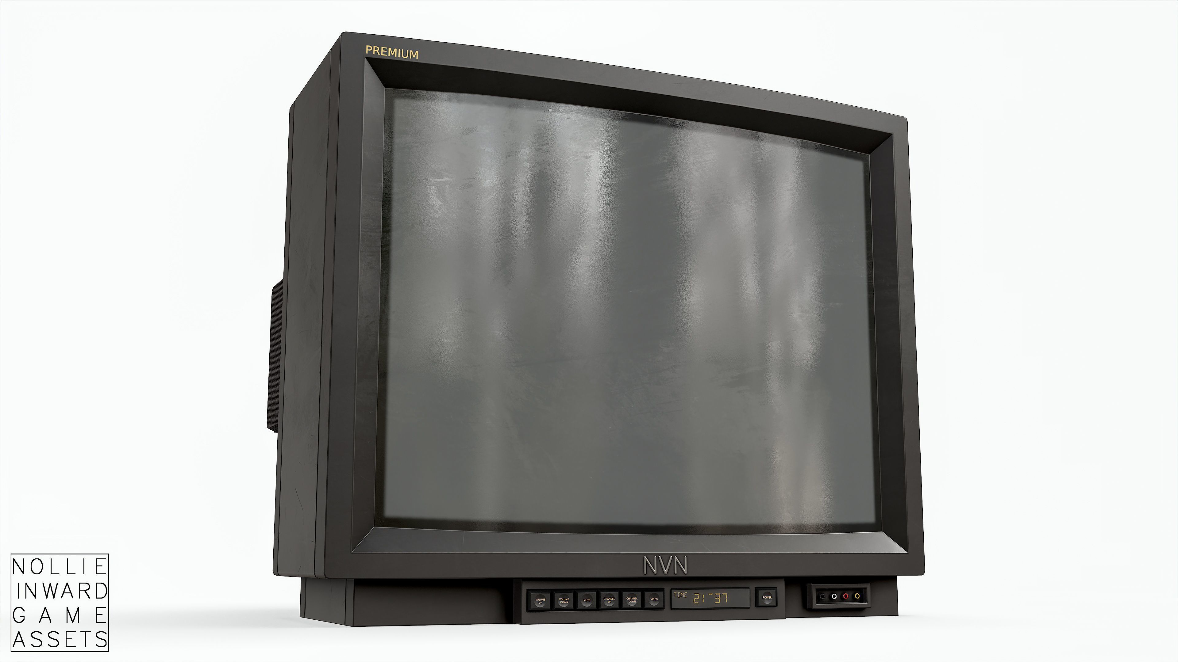 Vintage CRT TV 29 inch - Black Low-poly 3D model_9