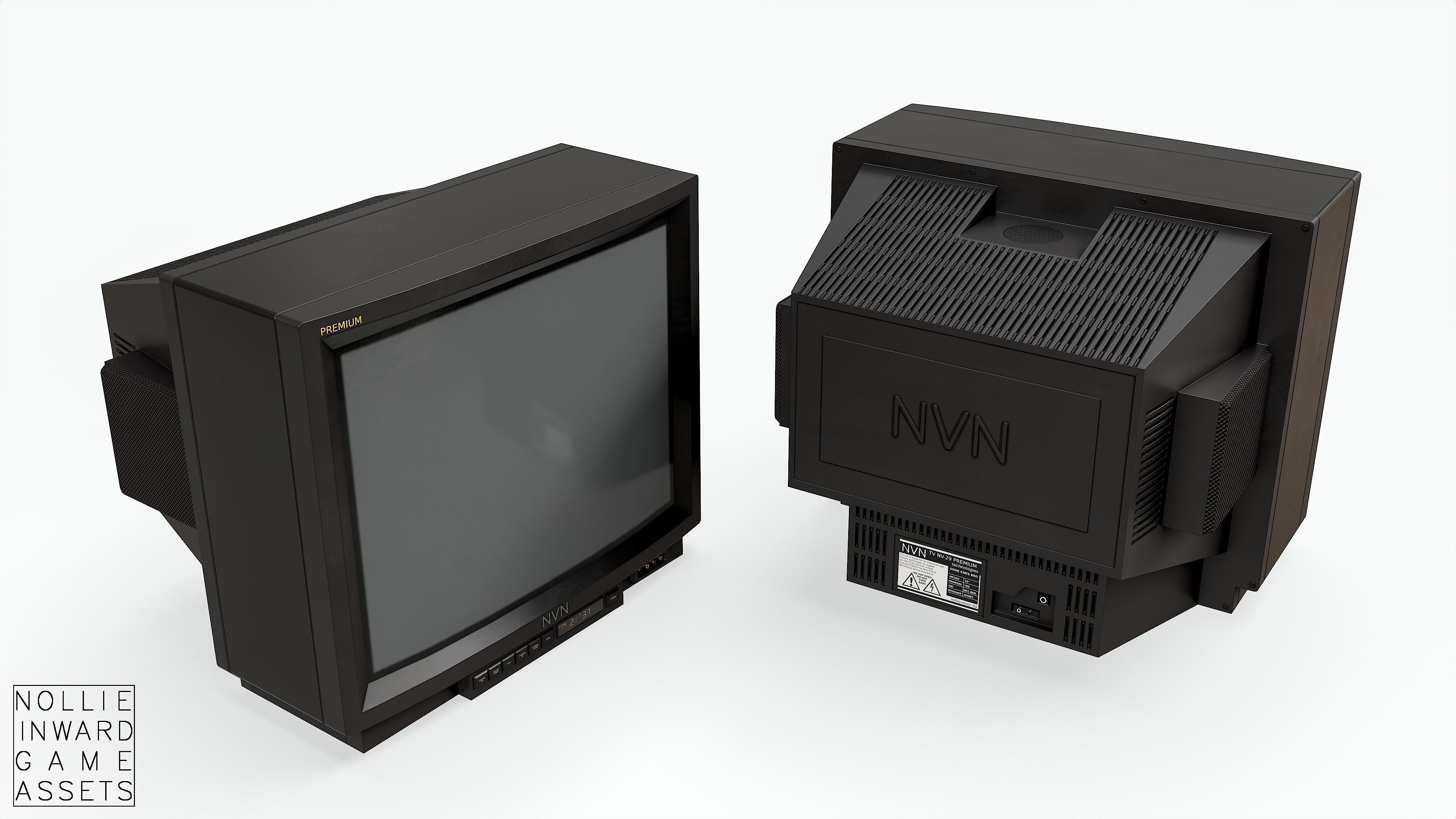 Vintage CRT TV 29 inch - Black Low-poly 3D model_1