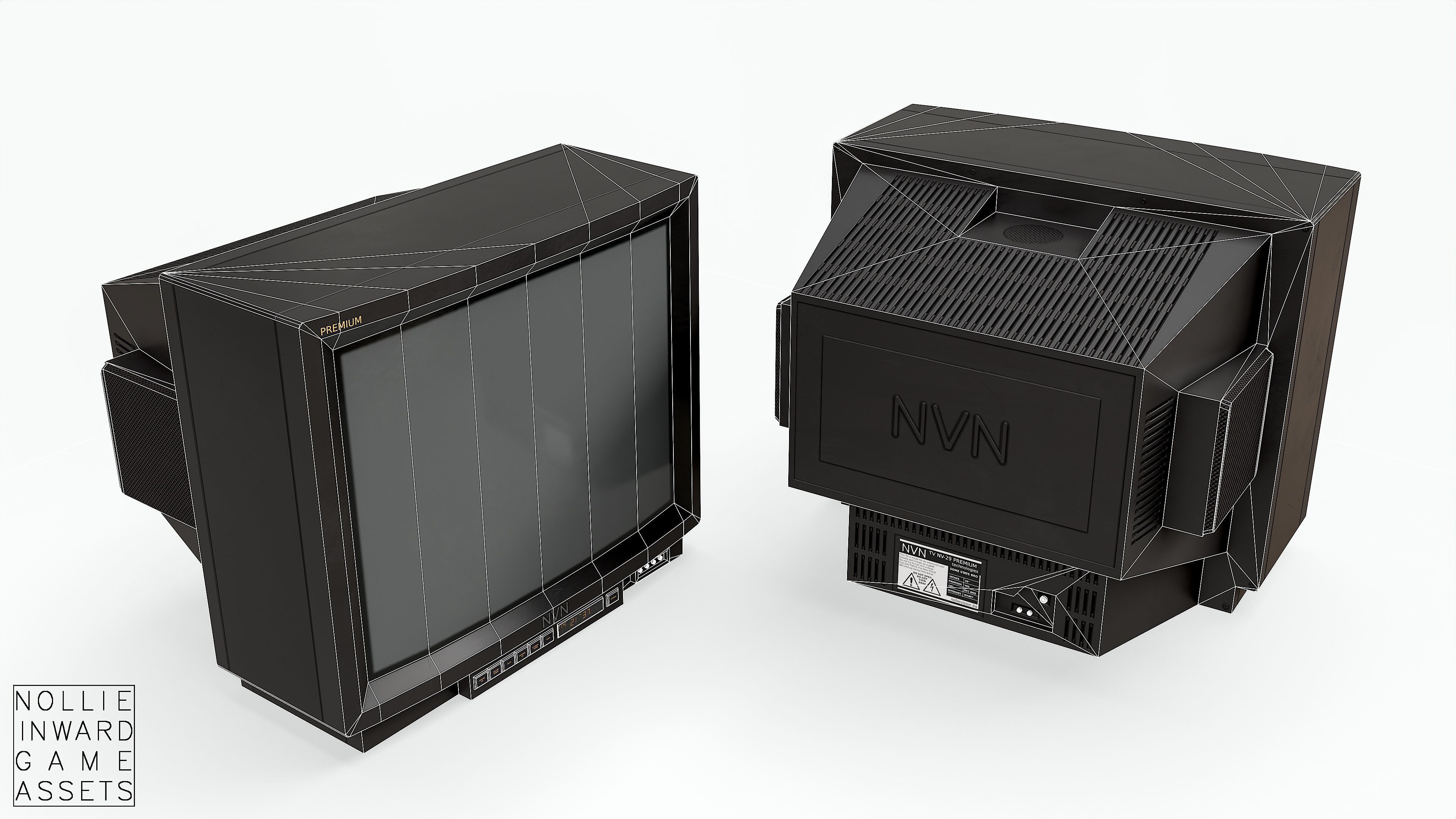 Vintage CRT TV 29 inch - Black Low-poly 3D model_10