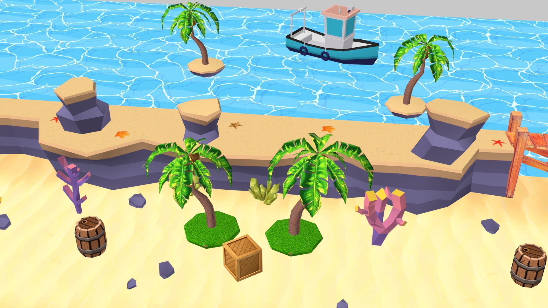 Beach Cartoon 3D Model  Low-poly 3D model_2
