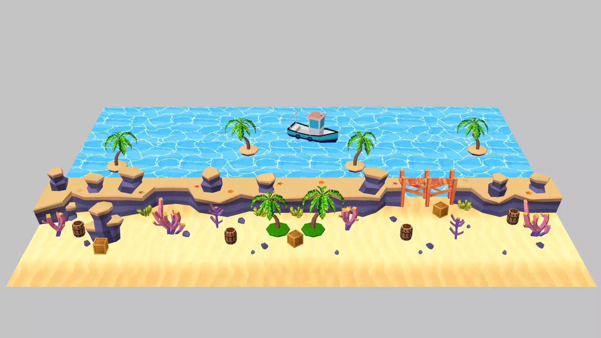 Beach Cartoon 3D Model  Low-poly 3D model_0