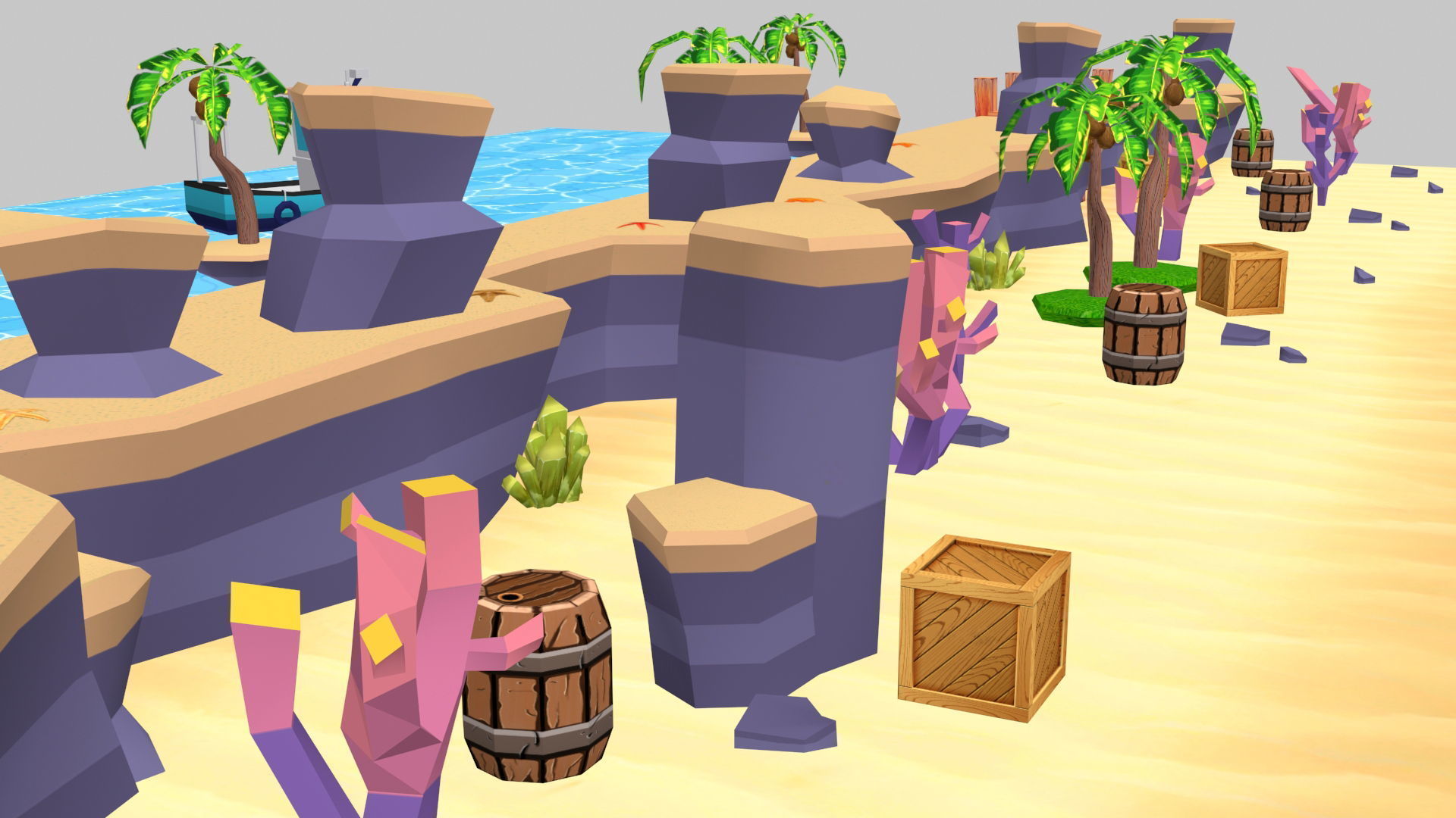 Beach Cartoon 3D Model  Low-poly 3D model_7