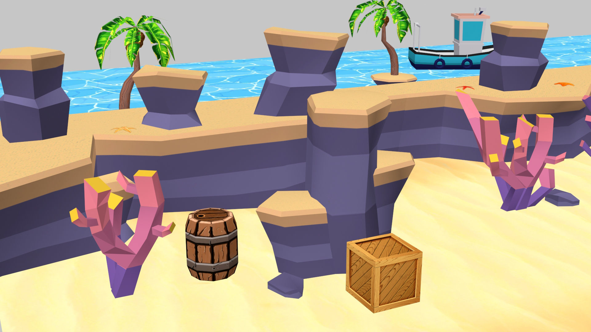 Beach Cartoon 3D Model  Low-poly 3D model_1