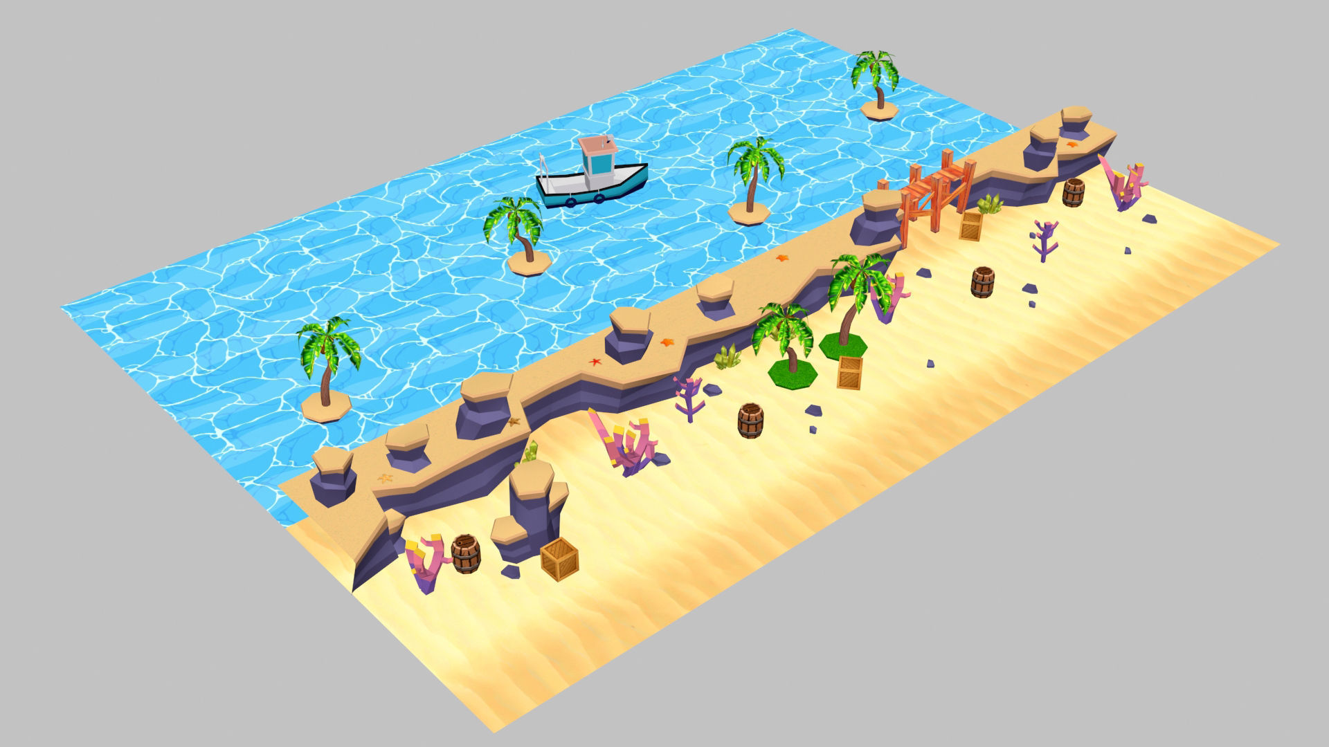 Beach Cartoon 3D Model  Low-poly 3D model_11