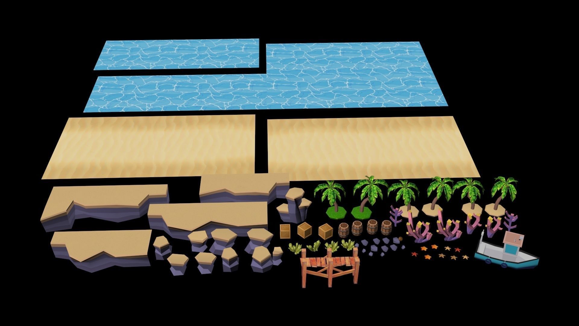 Beach Cartoon 3D Model  Low-poly 3D model_16