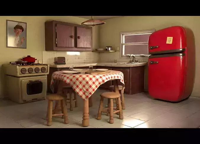 Cartoon Kitchen Layout  Low-poly 3D model