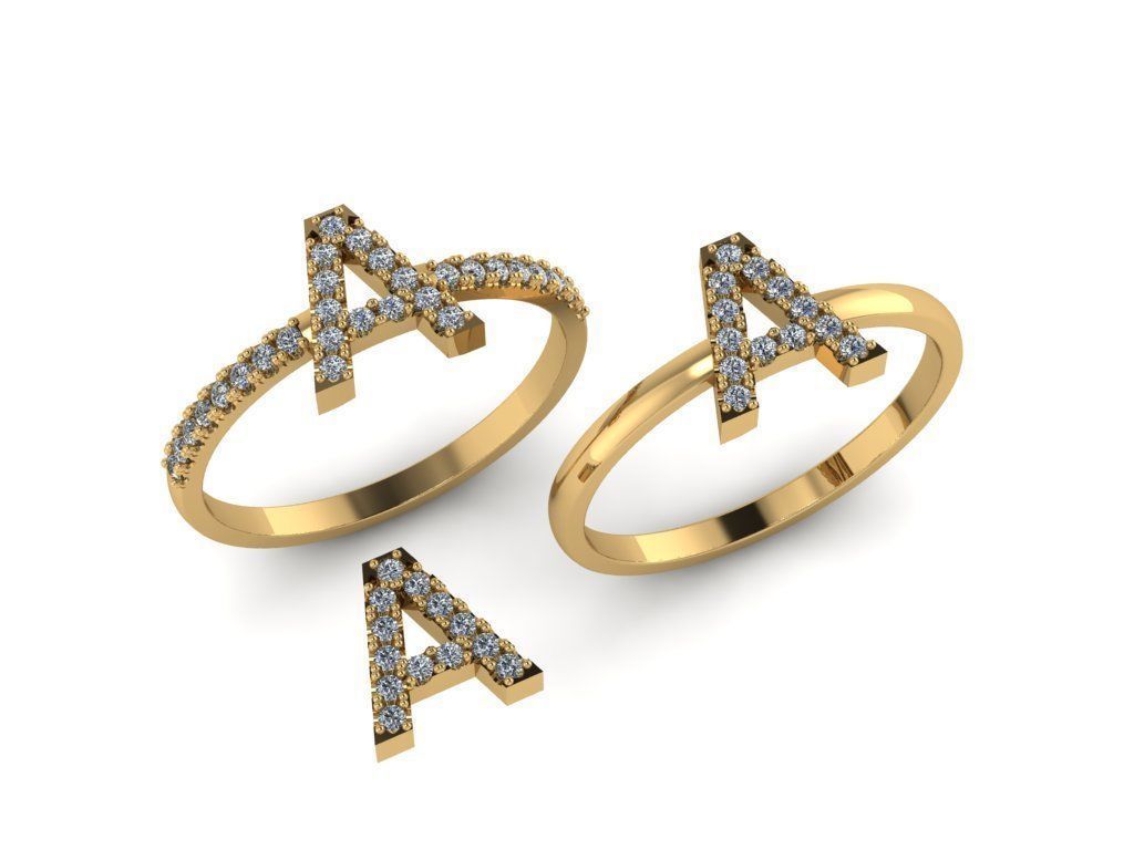 Alphabet letter ring A 3D print model_18